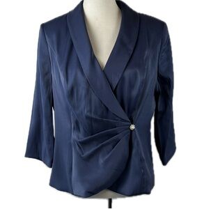 Alex Evenings Collar Neck Shimmer Satin Blouse Size L 3/4 Sleeve Event Formal